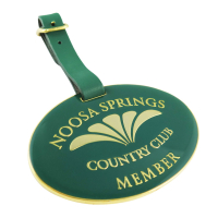 custom logo metal bag tag with PU leather strap
