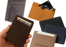 wholesale custom debossed logo PU vegan leather card holder sleeves