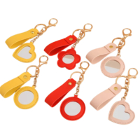 wholesale leather bag charm mini pocket mirror keychain straps