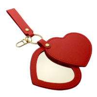 heart faux leather portable compact mirror keychain for bag
