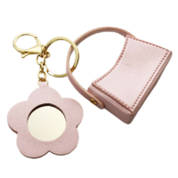 wholesale mini leather bag charm with small flower mirror