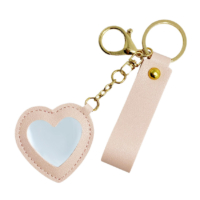 wholesale heart shaped mini mirror leather keychain strap