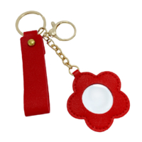portable mini PU leather pocket makeup mirror key chain