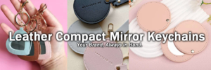 wholesale custom logo PU leather cosmetic compact mirror keychains