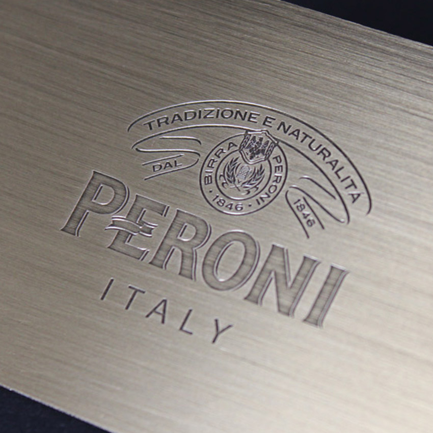custom metal brushed business card with debossed logo