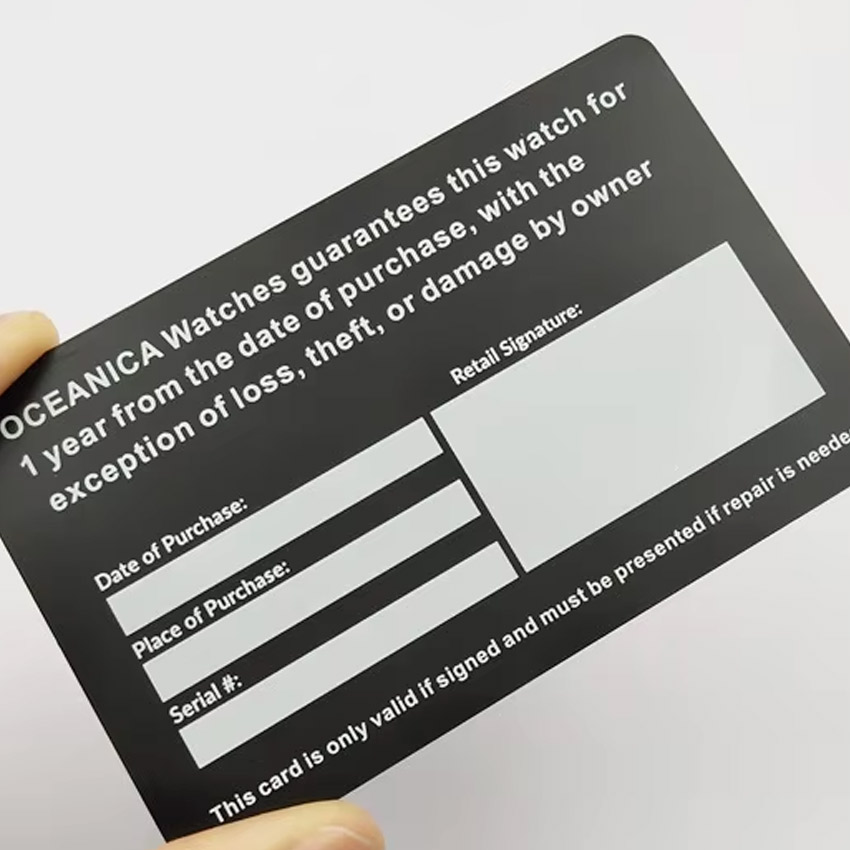 Customized metal warranty card