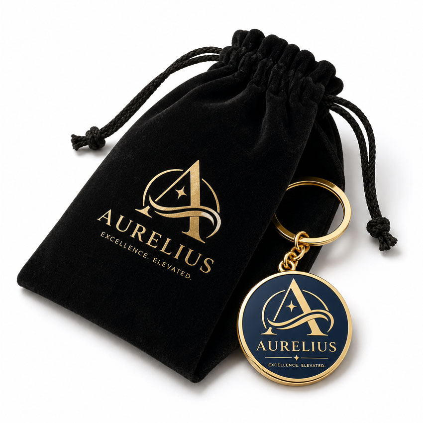 custom-keychain-packaging-3 Luxury velvet pouch packaging for corporate gift keychains