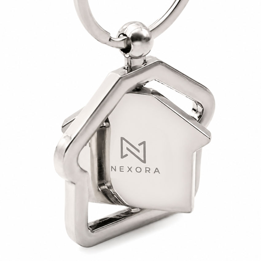 custom-metal-keychain-10 Rotating house shaped metal keychain with custom logo engraving
