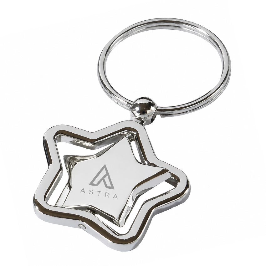 custom-metal-keychain-20 Custom star shaped metal spinning keychain with polished silver finish