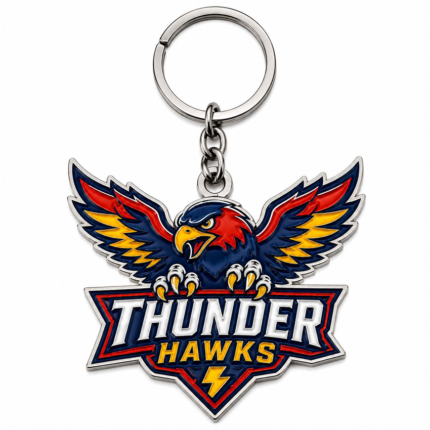 custom-metal-keychain-22 Soft enamel logo keychain with colorful sports team mascot design