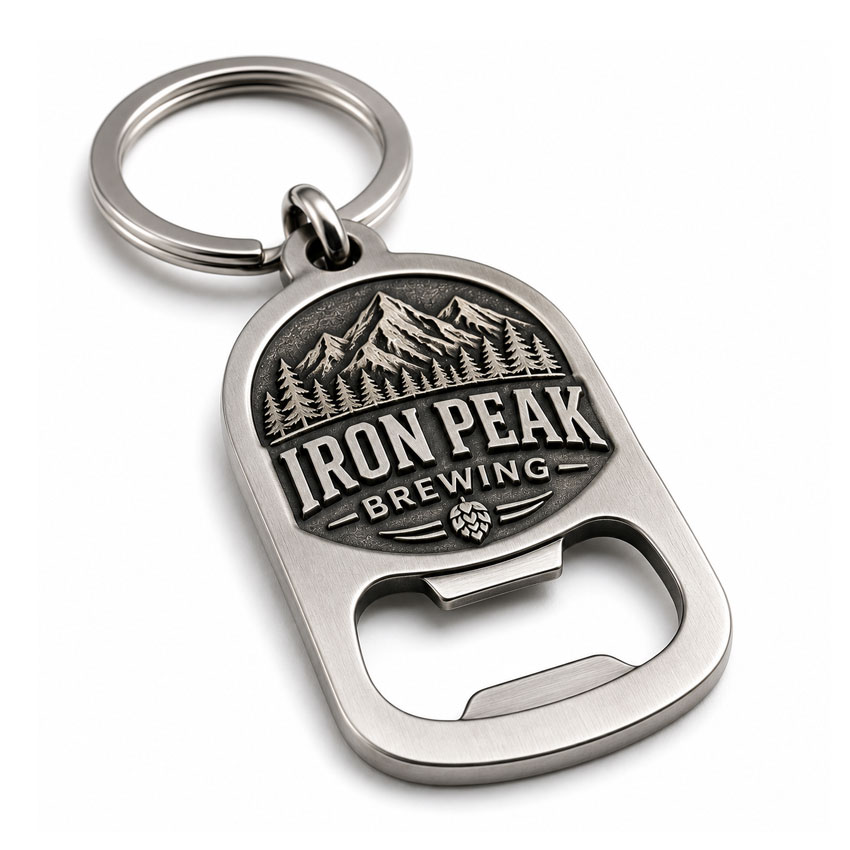custom-metal-keychain-23 Metal bottle opener keychain with embossed brewery logo