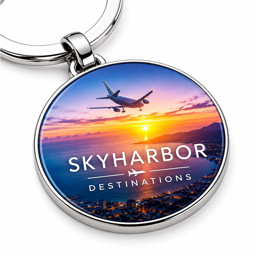 custom-metal-keychain-26 Full color printed metal keychain with scenic landscape artwork