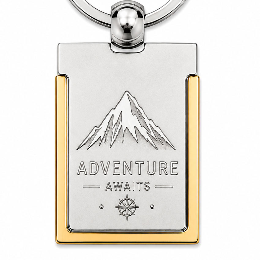 two-tone-keychain Two-tone plated metal keychain combining gold and silver finishes