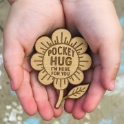 custom laser engraved logo wooden flower pocket hug token charm