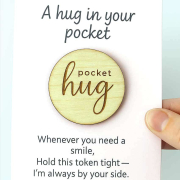 custom made round pocket hug wooden token wholesale