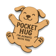 custom laser engraved logo cut out shaped happy dog pocket hug