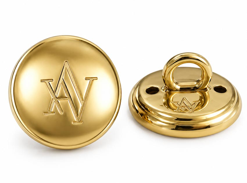 wholesale custom engraved logo gold plated brass metal buttons