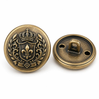 Customized antique silver finish metal shank button with a 3D embossed geometric brand logo for modern streetwear and accessories.