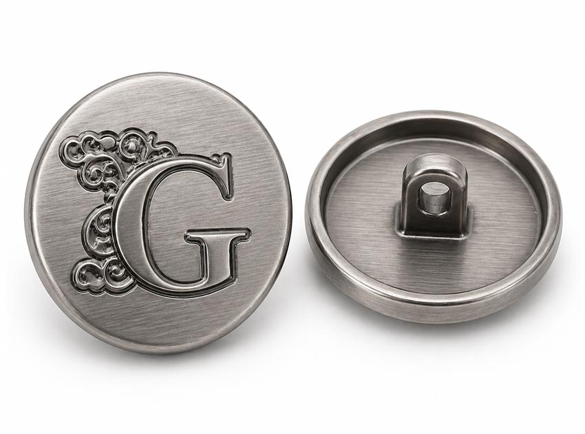 custom branded logo brushed zinc alloy shank buttons