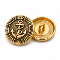 Custom Marine Style Gold Anchor Embossed Metal Shank Button for Uniforms