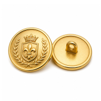 Premium Gold and Black Enamel Fleur-de-lis Metal Shank Button with Greek Key Border