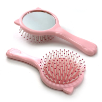 custom logo printed car ear design detangling hairbrush with mirror
