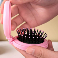 customized folding hair brush with mirror travel comb