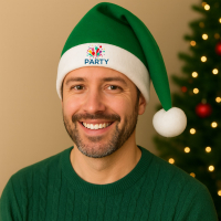 Custom printed felt Santa hats in adult and kids sizes — ideal for corporate promotions, retail, and holiday parties.