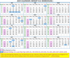 JIN SHEU HK WAREHOUSE CALENDAR 2025