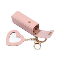 custom leather bag charm mirror lipstick keychain wholesale