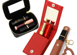 wholesale leather lipstick makeup mirror bag pouches
