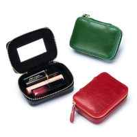 custom leather cosmetic bag lipstick holder with mirror