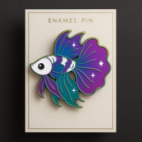rainbow plated fish enamel pin with custom paper card