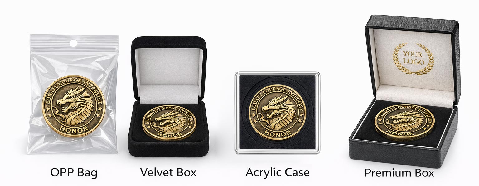 custom coin & medal packaging options velvet box acrylic case