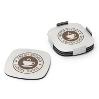 personalized logo imprinted metal coaster set