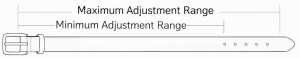Dog collar size chart showing minimum and maximum adjustment range