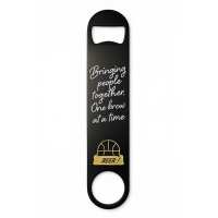 black custom bar blade bottle opener with printed slogan stainless steel speed opener for corporate branding