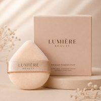 Custom powder puff with retail packaging, OEM cosmetic applicator for bulk and private label supply