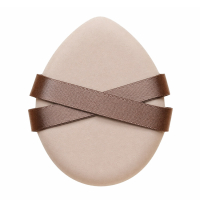 Beige teardrop powder puff with cross strap, soft touch makeup applicator for foundation