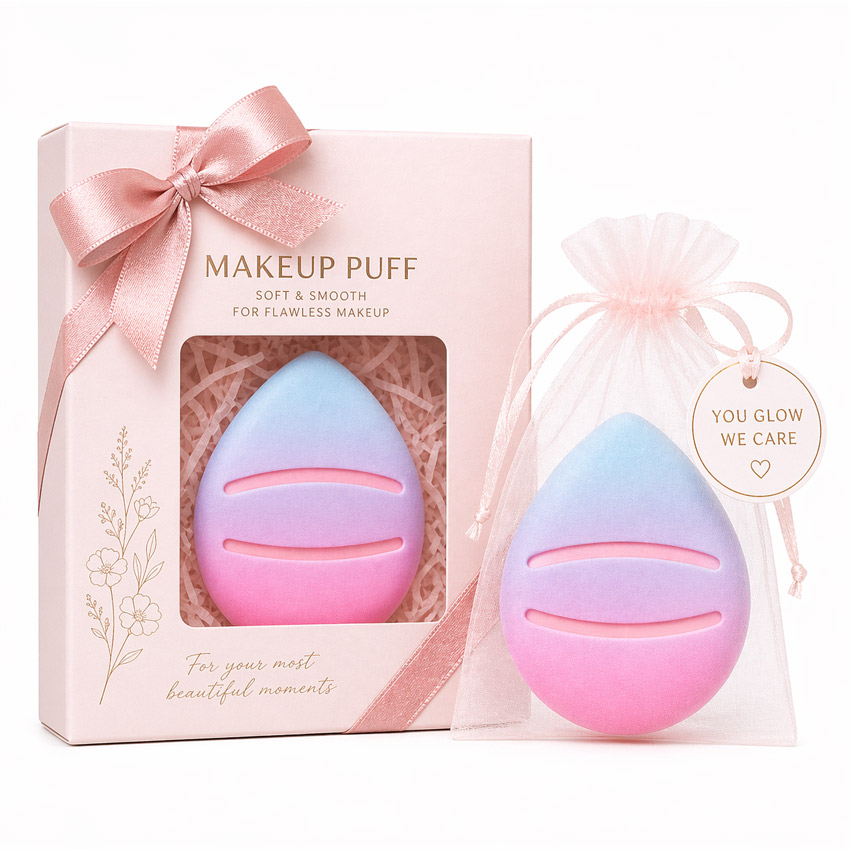 wholesale cosmetic makeup puff gift packaging for promotional powder puff products