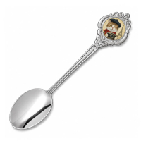 Custom souvenir spoon with cat illustration artwork insert and silver plated finish for collectible gift shops and tourism merchandise