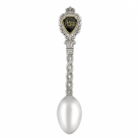 Decorative collectible souvenir spoon with twisted handle design and custom logo insert for branded gift shop merchandise