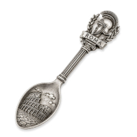 Antique silver souvenir spoon featuring Rome landmark artwork and Roman helmet design for tourism souvenir shops and collectible merchandise