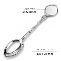 Decorative handle souvenir spoon with large custom logo area and polished silver finish for commemorative gifts and promotional merchandise