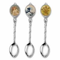 Collectible souvenir spoons with famous artwork and museum-inspired printed inserts for gift shops and commemorative merchandise