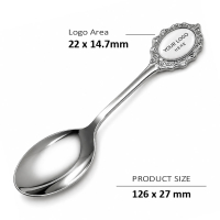 Stainless steel souvenir spoon with engraved logo insert area for collectible retail merchandise and tourism souvenir programs