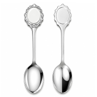Blank custom souvenir spoon styles with decorative top areas for epoxy logos, printed artwork, and branded souvenir customization