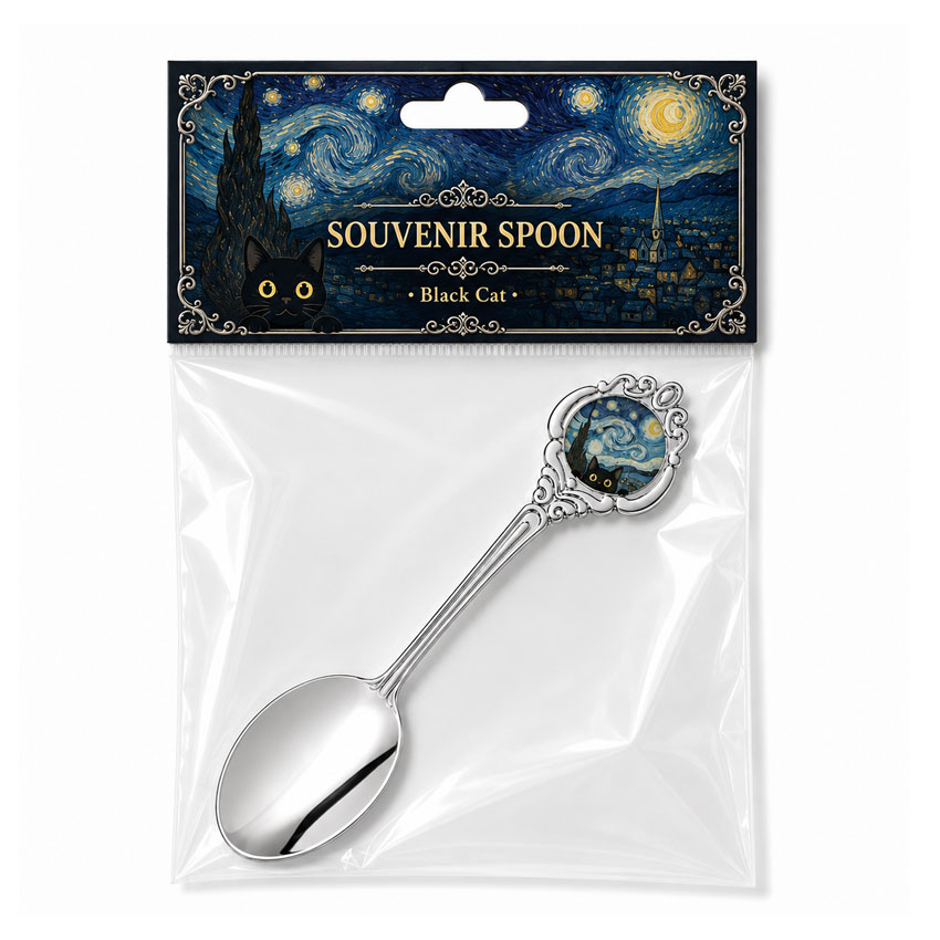 Custom souvenir spoon packaged in clear OPP bag with printed header card for tourism retail and promotional souvenir merchandise