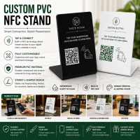 Custom waterproof PVC NFC table display stand with QR code, NFC chip, and branding options