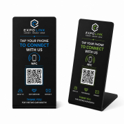 Custom Logo Printed NFC QR Code Table Display Stand Black NFC table display stand with custom logo and QR code for business information and customer reviews